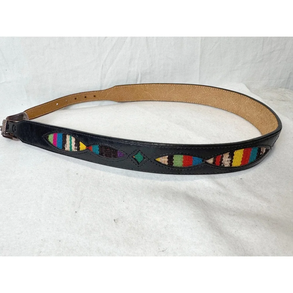 Silver Creek Genuine Leather Belt Southwestern Woven‎ Inlay Size 32